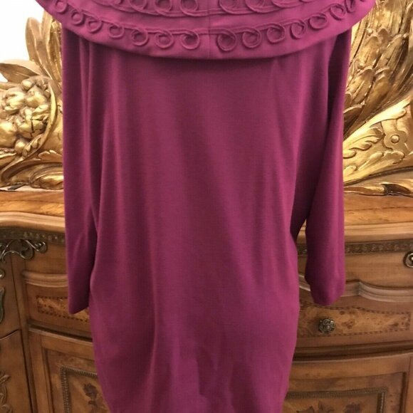 NWT  Perfectly Soft Purple Corded Cowl Neck,3/4 Sleeve 1X  Kim Rodgers, B4 - Picture 3 of 6